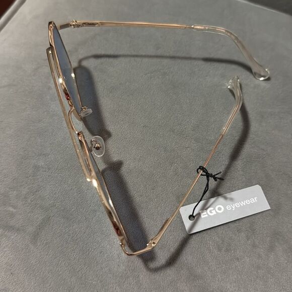 EGO Gold Frame Sunglasses with Blue Lenses BRAND NEW Rectangle 100% UVA - Picture 2 of 3